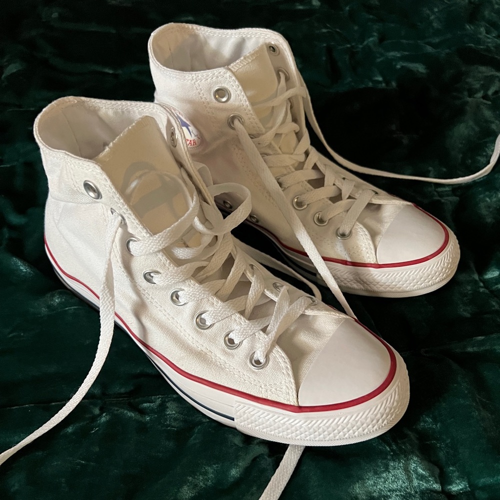 White Converse High Tops W9.5